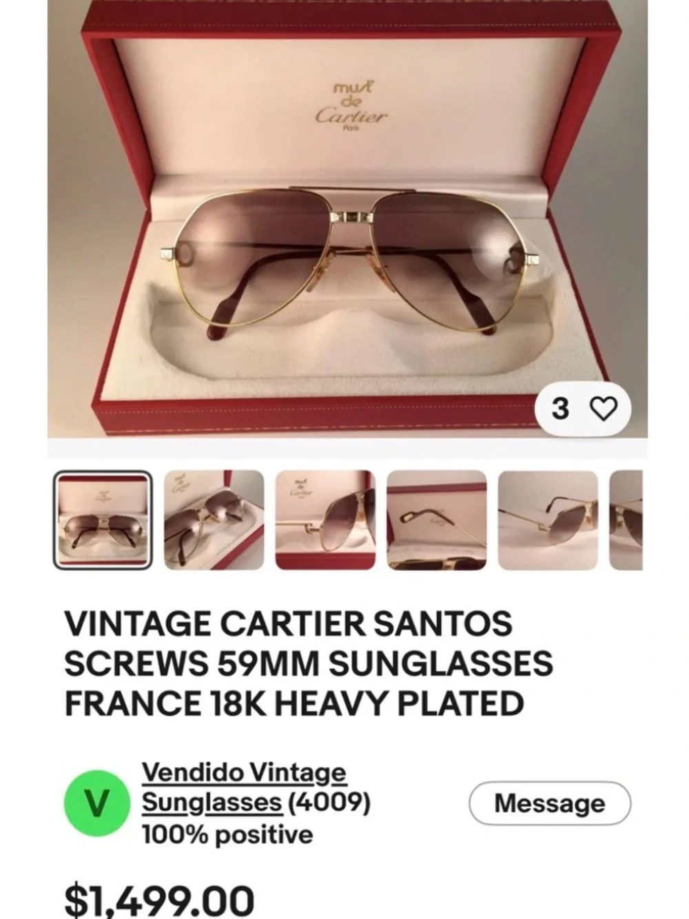 Cartier 14K Gold Frame Sunglasses Unisex with Brown Gradient Lenses